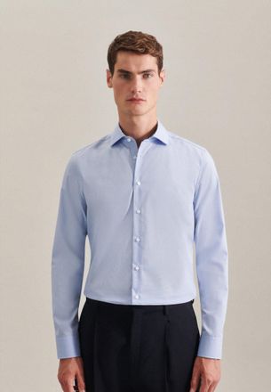 Seidensticker Businesshemd SEIDENSTICKER Slim, Herren, Gr. XS (36), normale &Auml;rmell&auml;ngen, blau, 100% Baumwolle, unifarben, slim fit, 2-Knopf-Manschette, Hemden Busin