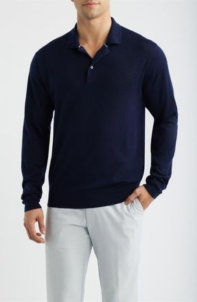 Greyson Saratoga Merino Wool Long Sleeve Polo in Maltese Blue at Nordstrom, Size Xx-Large