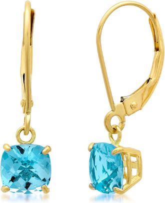 MAX + STONE Solid 10K Yellow Gold Cushion Cut Dangle Gemstone Leverback Earrings
