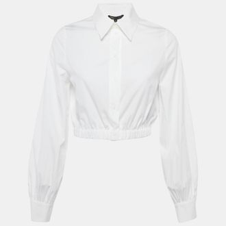 Maje White Cotton Button Front Crop Shirt