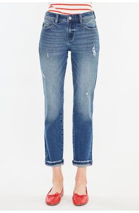 Kancan Evelin Mid Rise Cropped Straight Jeans in Dark Wash at Nordstrom, Size 31