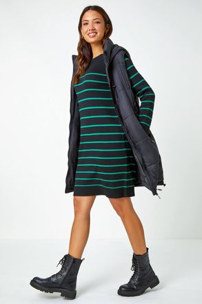 Roman Stripe Print Knitted Jumper Dress