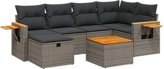 vidaXL Vidaxl - Set De Sof&aacute;s De Jard&iacute;n 7 Piezas Con Cojines Rat&aacute;n Pe Gris