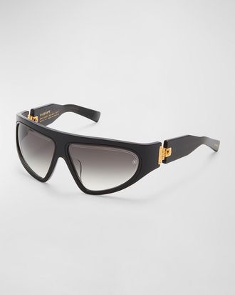 Balmain B-Escape Acetate & Titanium Wrap Sunglasses