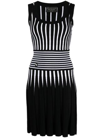 Philipp Plein stripe-print knitted short dress - Black