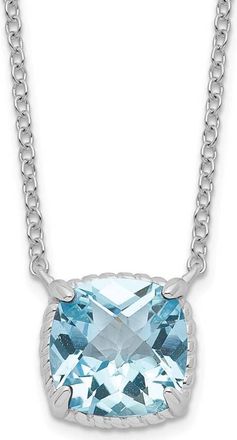 Diamond2Deal Sterling Silver Rhodium-plated Square Blue Topaz Pendant Necklace
