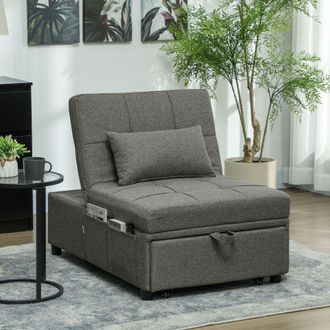 HOMCOM 4-in-1 Pull Out Sleeper Chair Bed with Pockets in Dark Grey