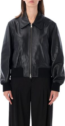 Ami Black Classic Collar Zip Leather Jacket