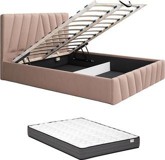 Vente-Unique Canap&eacute; abatible 160 x 200 cm - Terciopelo - Beige + Colch&oacute;n - LIDAMA de Pascal Morabito