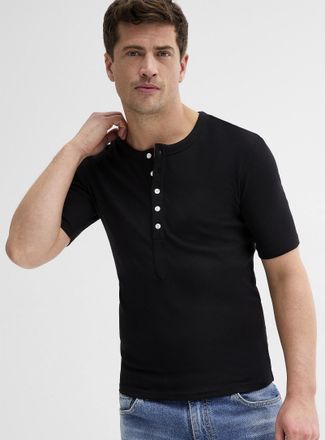 Le 31 Mens Stretch jersey Henley Shirt T-shirt Slim fit