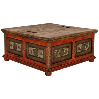 Wanderlust Deco Mesa De Centro De Madera Artesanal Roja 100x100x47h Cm