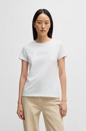 Boss Orange by Hugo Boss T-Shirt BOSS ORANGE Esogo_MA_crystal Premium Damenmode, Damen, Gr. XXL (44), wei&szlig; 100, Single Jersey, Obermaterial: 100% Baumwolle, unifarben, figurbe
