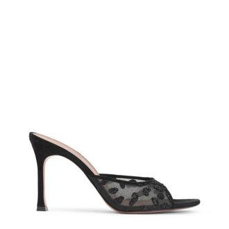 Amina Muaddi Black Embellished Mesh Heels