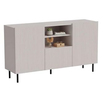 Dmora Aparador Malo, Aparador De Sal&oacute;n Con Dos Puertas Batientes, Un Caj&oacute;n Y Dos Compartimentos Abiertos, Dise&ntilde;o Efecto Estriado, 150 X 42 H 82 Cm, Beige