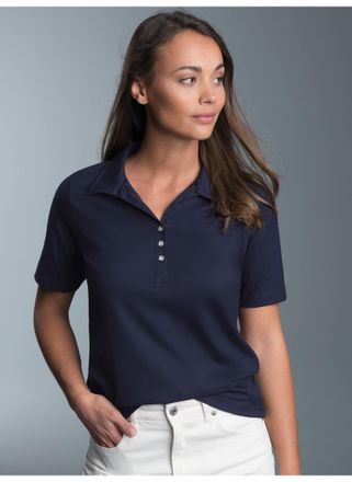 Trigema Poloshirt TRIGEMA TRIGEMA Poloshirt aus Baumwolle mit Kristallsteinen, Damen, Gr. XXL, blau (navy), 100% Baumwolle, Basic, Shirts Poloshirt