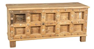 Biscottini International Cofre, Ba&uacute;l, Banco, Contenedor, Estuche, Original Antiguo En Madera De Teca Tallada Con Acabado En Escabeche