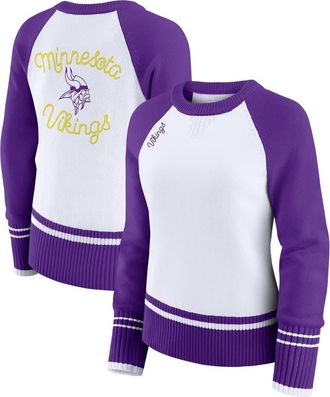 WEAR by Erin Andrews Womens WEAR by Erin Andrews White/Purple Minnesota Vikings Colorblock Raglan Sweater at Nordstrom, Size Xx-Large