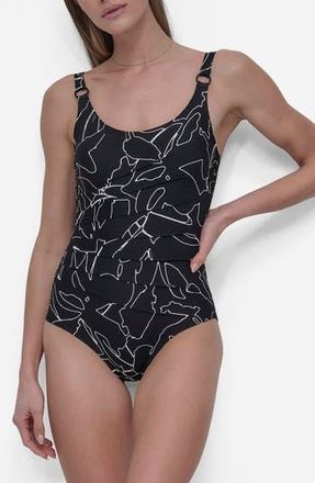 DKNY Starburst One-Piece Swimsuit in Black/White Outline at Nordstrom Rack, Size X-Small