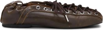 Ganni Ballerine stringate in pelle - Marrone