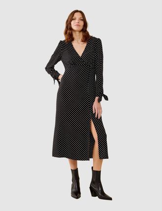 Finery Laine Polka Dot Spot Midi Dress in Black Spot at Nordstrom, Size 10