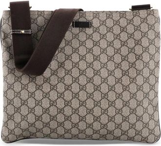 Gucci Borsa a tracolla grande in tela cerata GG con zip - Marrone
