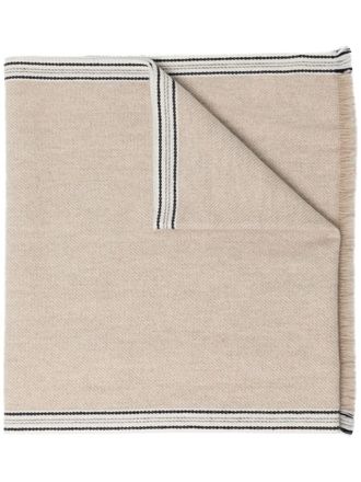 Brunello Cucinelli striped-border cashmere scarf - Neutrals