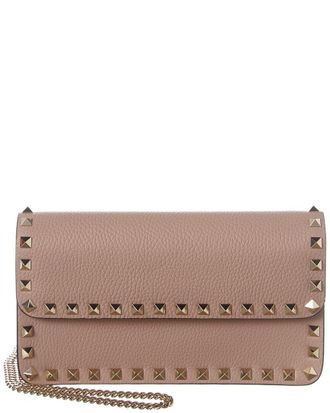 Valentino Rockstud Grainy Leather Wallet On Chain