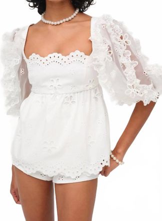 For Love & Lemons Daisy Eyelet Blouse In White