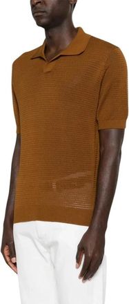 Tagliatore Finlay Crochet Katoenen Polo - Heren - V-hals truien - Bruin - L - Katoen - Truien & Vesten