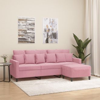 vidaXL Vidaxl - Sof&aacute; De 3 Plazas Con Taburete De Terciopelo Rosa180 Cm
