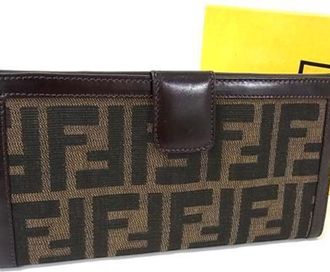 Fendi Brown Canvas Leather Long Wallet (Bi-Fold) (Pre-Owned)