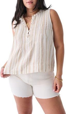 Faherty Isha Pintuck Pleat Linen Tank in Natural Bombay Stripe at Nordstrom Rack, Size Large