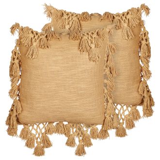 Beliani Conjunto De 2 Cojines De Algod&oacute;n 45 X 45 Cm Con Borlas Beige Arena Olearia