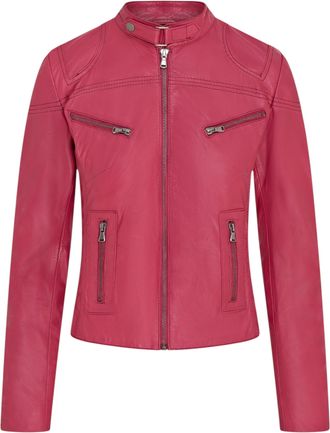 Infinity Leather Womens Pink Slim-Fit Biker Jacket-Maldon Lamb Leather - Size 24 UK