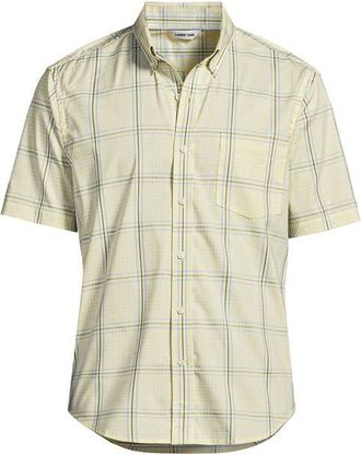 Lands End Traditional Fit Short Sleeve Travel Kit Shirt in Pale Yellow/blue Plaid at Nordstrom, Size Xx-Large