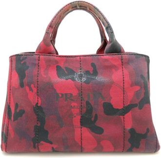 Prada Canapa Red Color Canvas Tote Bag (Pre-Owned)