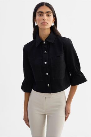 LaMarque Carolina D | Denim Ruffle Sleeve Jacket in Black at Nordstrom, Size Xx-Small
