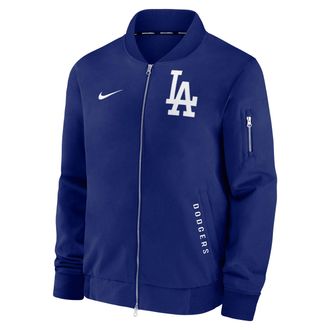 Nike Los Angeles Dodgers Authentic Collection Dugout Nike Mens MLB Full-Zip Bomber Jacket in Blue | 02F30C7KLD-TZ7