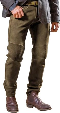 Generic Mens Suede Trousers, Mens Wide Leg Pants Vintage Pleated Solid Color Trousers Outdoor Casual Walking Pants Comfy Suede Straight Leg Pants Breathable W