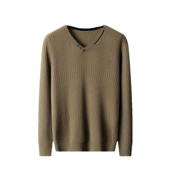 Generic Mens Solid Merino Wool Jumper V-Neck Pullover Warm Bottom Knit Shirt Jumper Top Brown XL