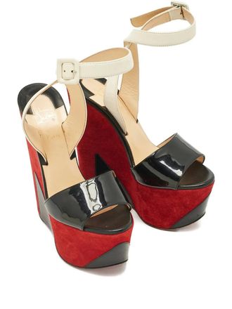 Christian Louboutin Tromploia platform wedge sandals - women - Patent Calf Leather/Calf Leather/Calf Leather/Calf Leather - 36 - Black