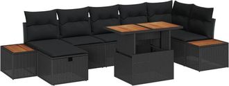 vidaXL Garden Sofa Set Height-Adjustable 8 pcs Black Poly Rattan vidaXL