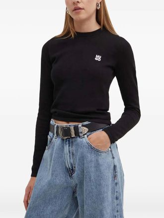 HUGO BOSS Trui met ronde hals en logo - Zwart