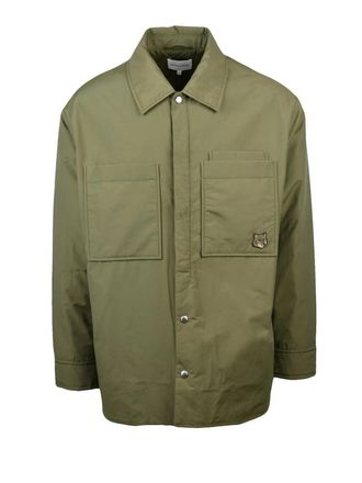 Maison Kitsun&eacute; Military Green Shirt Jacket With Quilted Interior And Snap Button Closure