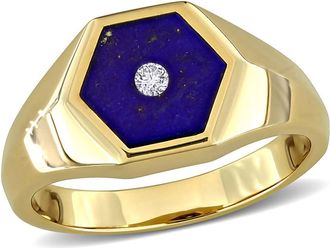 Amour 2ct TGW Lapis and Diamond Accent Hexagon Ring in Yellow Plated Sterling Silver