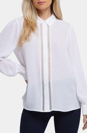 NYDJ Tiffany Open Stitch Recycled Polyester Georgette Top in Optic White at Nordstrom, Size X-Small