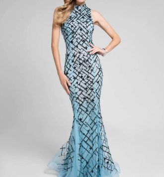 Terani Couture Lacey Gown In Ice Blue