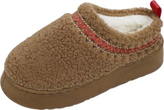 Generic Fuzzy Platform Slippers for Women Indoor and Outdoor, Fur Fleece Lined Fashion Winter House Slippers Shoes, Comfortable Slip on Ankle Boots,Brown,6.5 