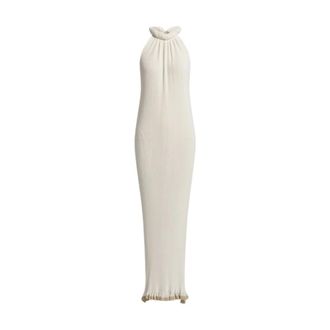 Alberta Ferretti Alberta Ferretti, Maxi Dresses, female, Beige, Size: S Long Pliss&eacute; Knit Dress