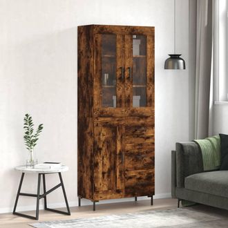 vidaXL Aparador Alto Madera Contrachapada Roble Ahumado 69,5x34x180 Cm Vidaxl